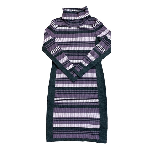 𝅺Etcetera Women’s Purple Grey Knit Turtleneck Knee Length Sweater Dress sz S - Picture 3 of 10